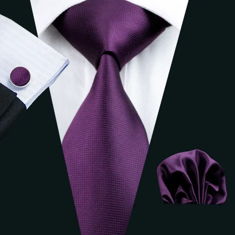 

LS-236 Men`s Tie Purple Solid 100% Silk Tie Jacquard Woven Hanky Cufflink Barry.Wang Neck Tie For Men Party Wedding Business