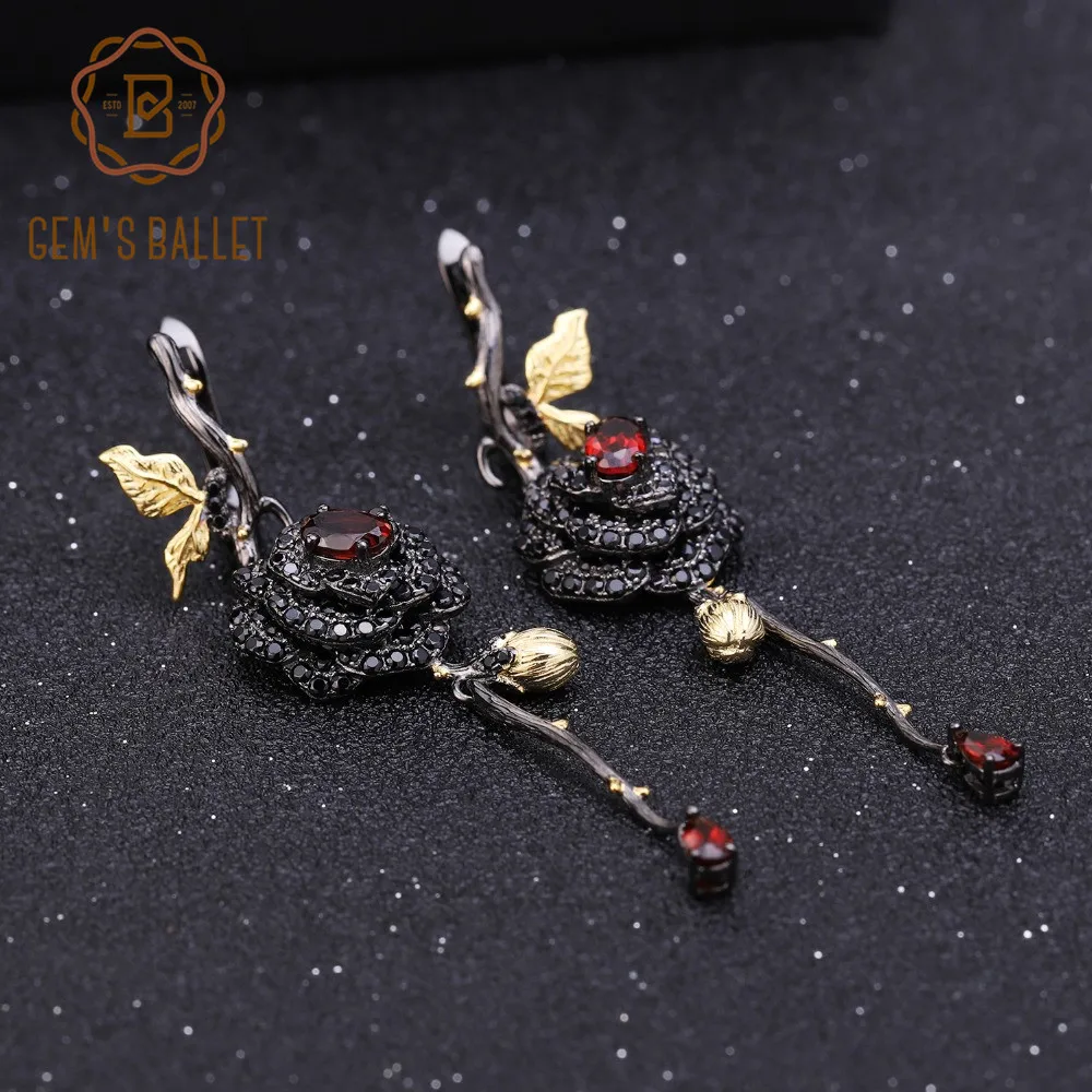 GEM'S BALLET 1.76Ct натуральный гранат роза цветок серьги для женщин 925 пробы серебро ручной работы дизайн Висячие серьги хорошее ювелирное изделие