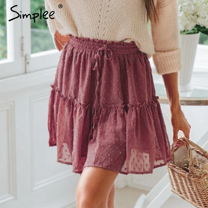 женская мини юбка Simplee с принтом в горошек эластичная короткая завышенной талией