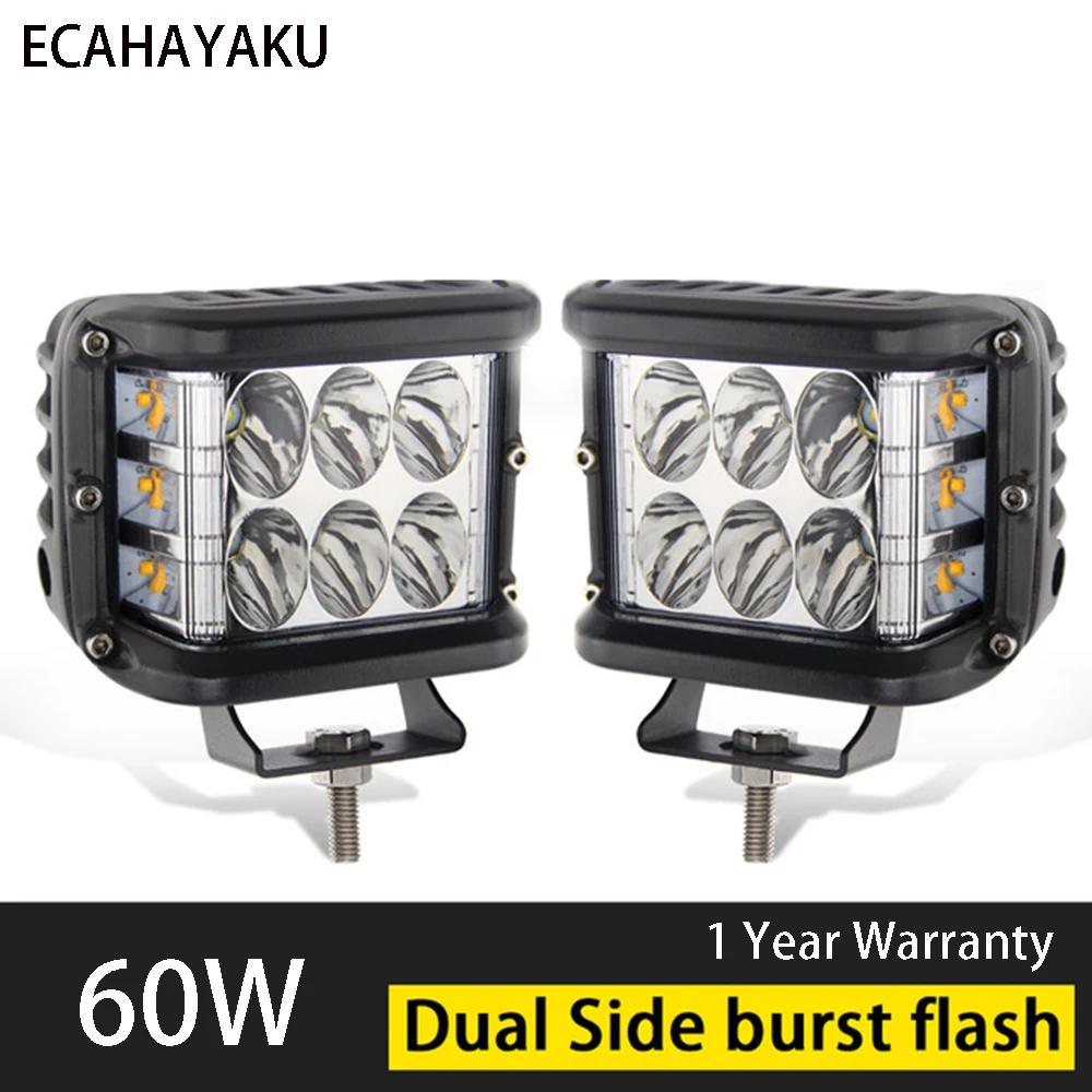 ECAHAYAKU 2x4 дюйма 60 Вт светодиодный фсветильник для работы три ряда Противотуманные