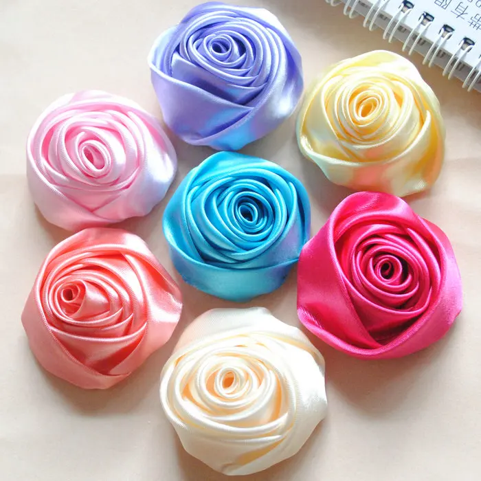 Атласные цветы розы 10 шт./лот ручная работа диаметр 5 см ткань искусственные