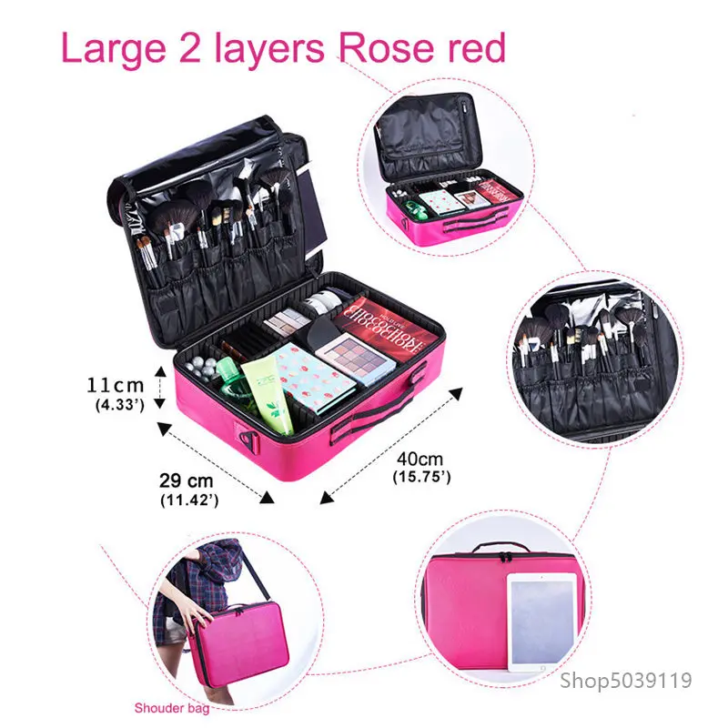 Large 2 layers pink Органайзер для макияжа чехол для костюма s Многоэтажный большой профессиональный косметический чехол для косметики чехол для макияжа чехол для костюма макияж - Цвет: Large 2 layers pink