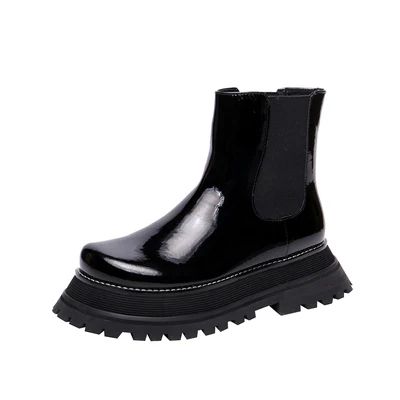 patent leather Женские полусапожки на платформе с узором «крокодиловая кожа»; ботинки «Челси» без шнуровки из натуральной кожи; женские ботильоны для подиума; Botines Mujer; - Цвет: patent leather