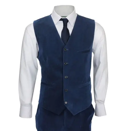 

Custom 3pcs Blue Corduroy Men's Suit Smart Vintage Casual Fitted Blazer Coats