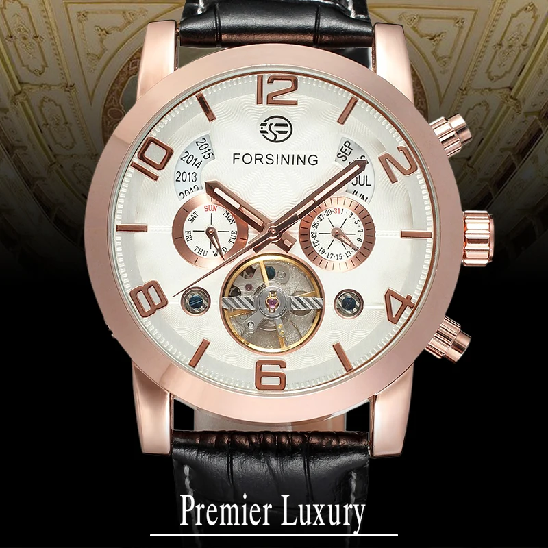 Мужские автоматические механические часы FORSINING деловые Tourbillon из натуральной