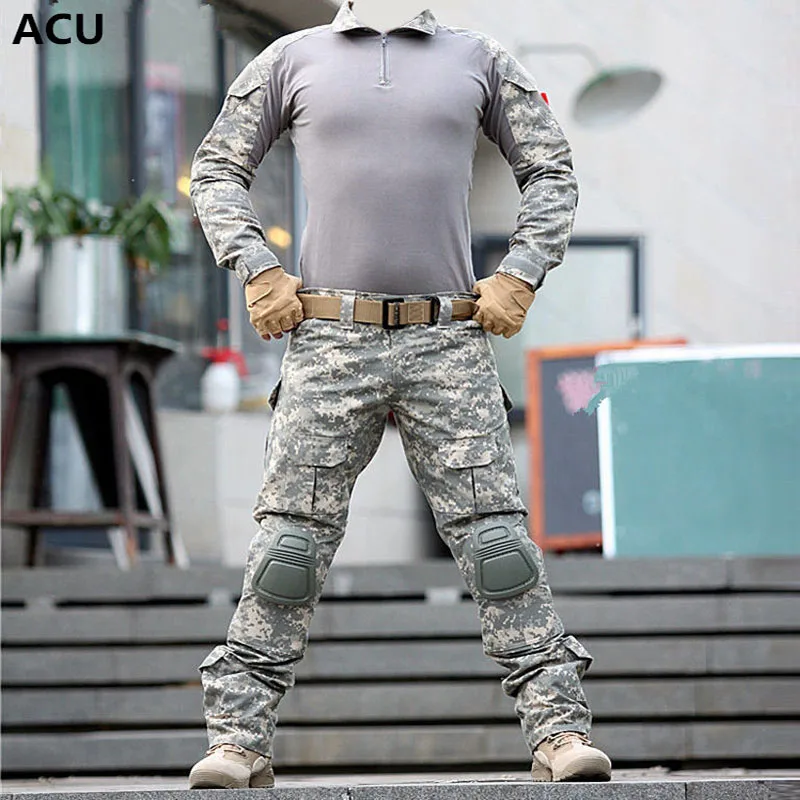 ACU Тактическая охотничья одежда, костюмы лягушки, военная форма, уличная камуфляжная рубашка, брюки и наколенники, охотничий костюм - Цвет: ACU