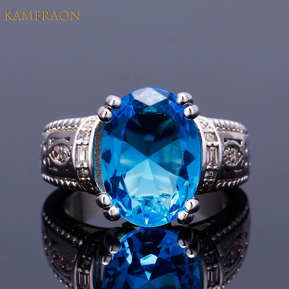 

New Fashion Bohemian Jewelry Cubic Zirconia Big Ring With Stone Delicate Vintage Mid Rings For Women Wedding Anniversary Gift