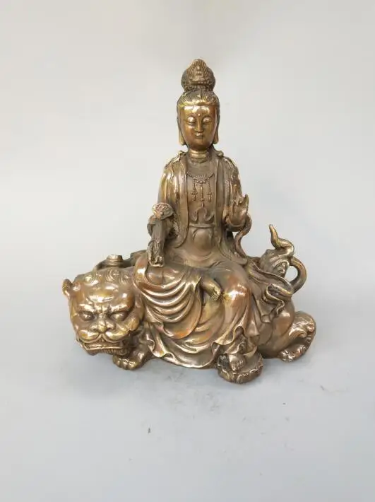 

Китайская Чистая латунь Sit lion Guanyin статуя Будды Бодхисаттва