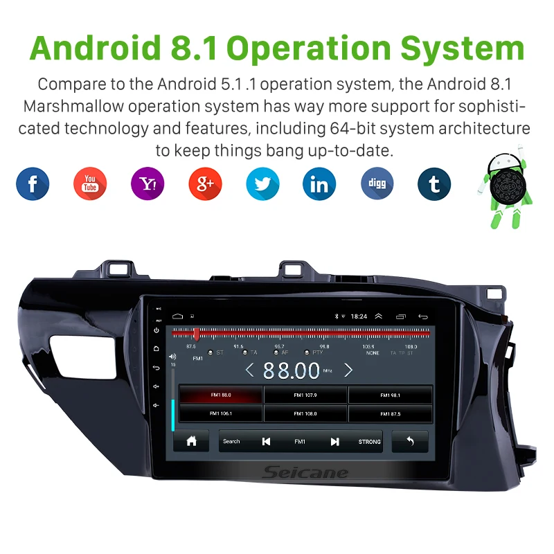 Seicane 10 1 дюймов Android 8 Автомобильный GPS радио для Toyota Hilux правый Привод 2016 2017 2018