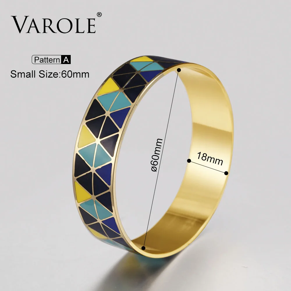 Pattern A 60mm VAROLE модный Сетчатый Дизайн эмаллы любовь манжеты браслеты для женщин 18 мм ширина браслет цвета золота подарок для девочки этнические ювелирные изделия - Окраска металла: Pattern A 60mm