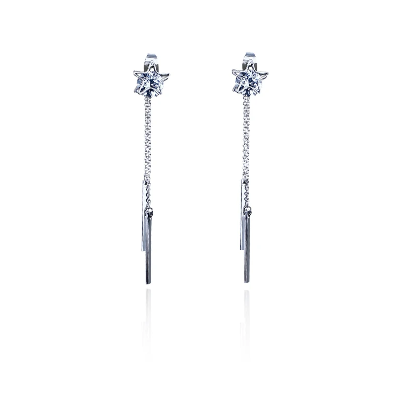 Pendientes Flecos 2018 Korean Elegant Women Long Earring White Zirconia Star Tassel Earrings For Girls Charm Pendant Snake Chain | Украшения
