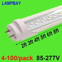 4 100pack super bright led tube bulb 2ft 3ft 4ft 5ft 6ft double row lights t8 g13 fluorescent retrofit lamp daylight lighting
