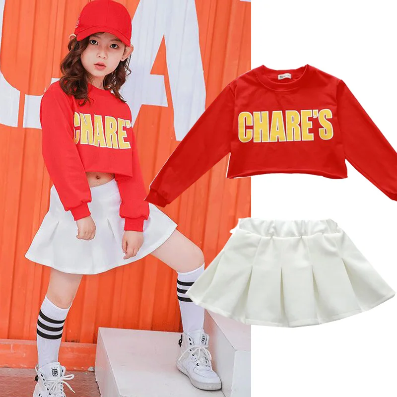 Детские танцевальные костюмы в стиле джаз для девочек хип-хоп свитер топы и юбки