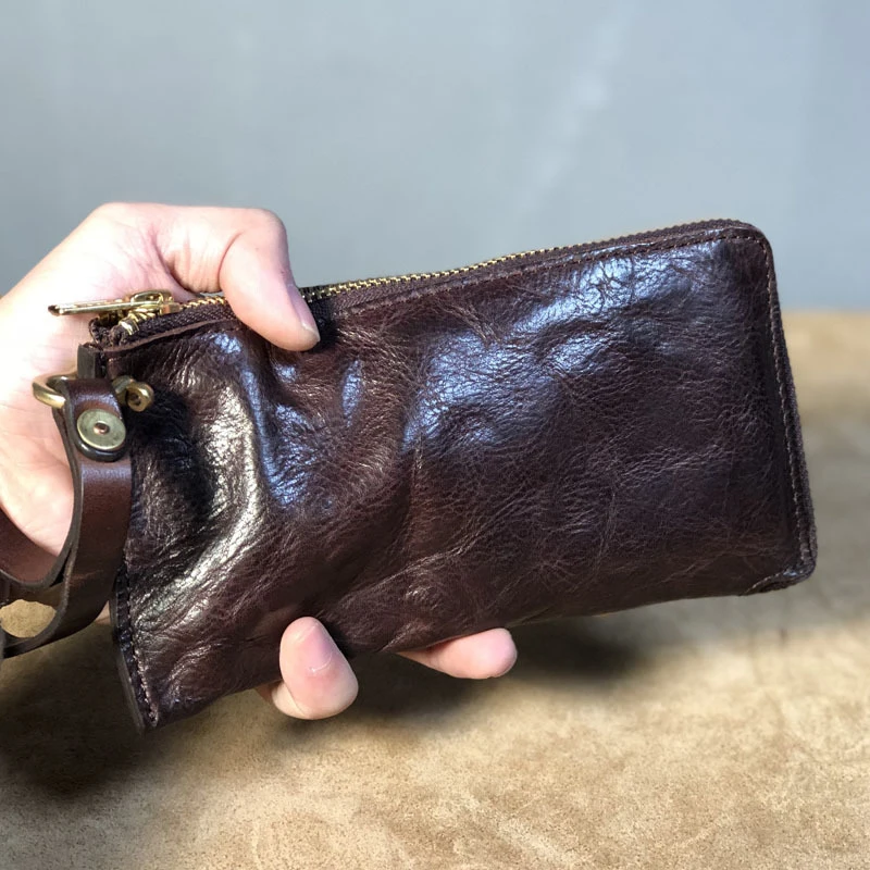 Тонкий Для мужчин кошелек из натуральной кожи кошельки клатч карты Ruched Винтаж