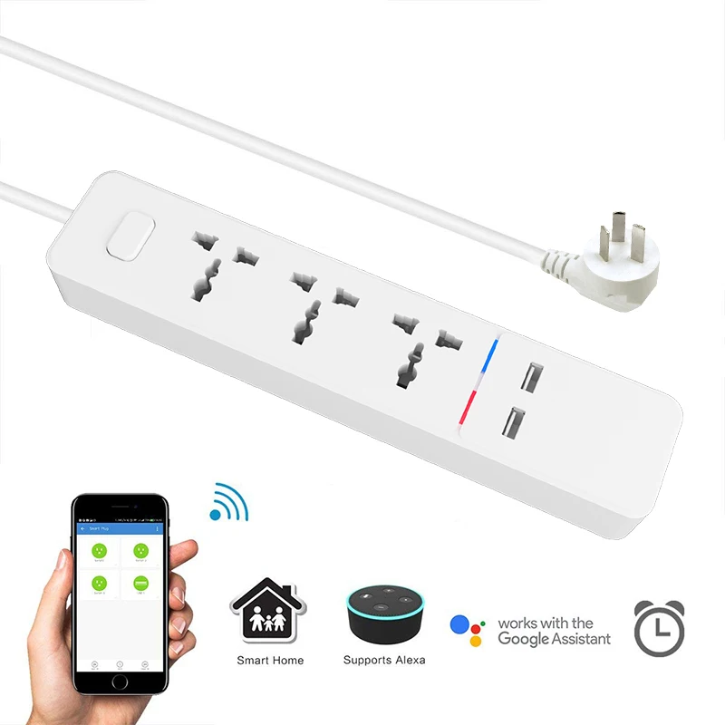 Wifi умная лента питания с универсальным 3 гнездами 2 USB зарядная станция работает