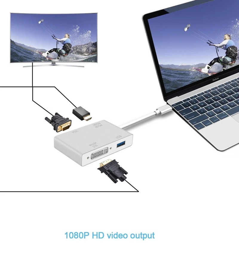 USB 3 1 type C к VGA HDMI и USB3.0 OTG адаптер видео конвертер для Macbook samsung Galaxy S8 + Note8 LG G5 ТВ