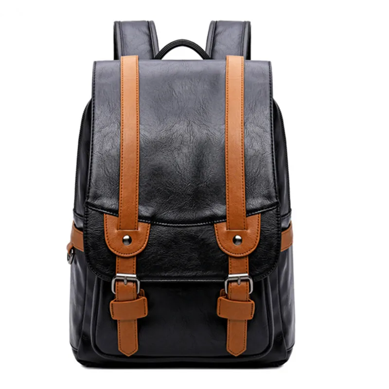 Студенческий школьный рюкзак для колледжа средней школы, контрастный цвет, pu водонепроницаемый мужской ретро рюкзак, мужские сумки, дорожн...