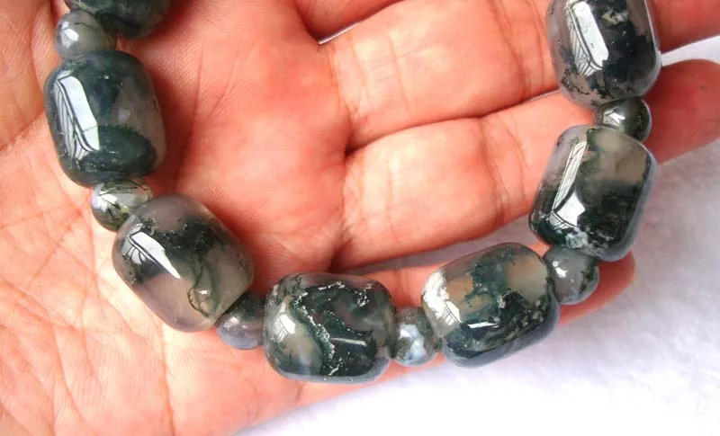 Free Shipping Natural Moss Agate 15*17mm Barrel shape/Round Beads Bracelet Women Man Jewelry Accessories Weddings Gift | Украшения и