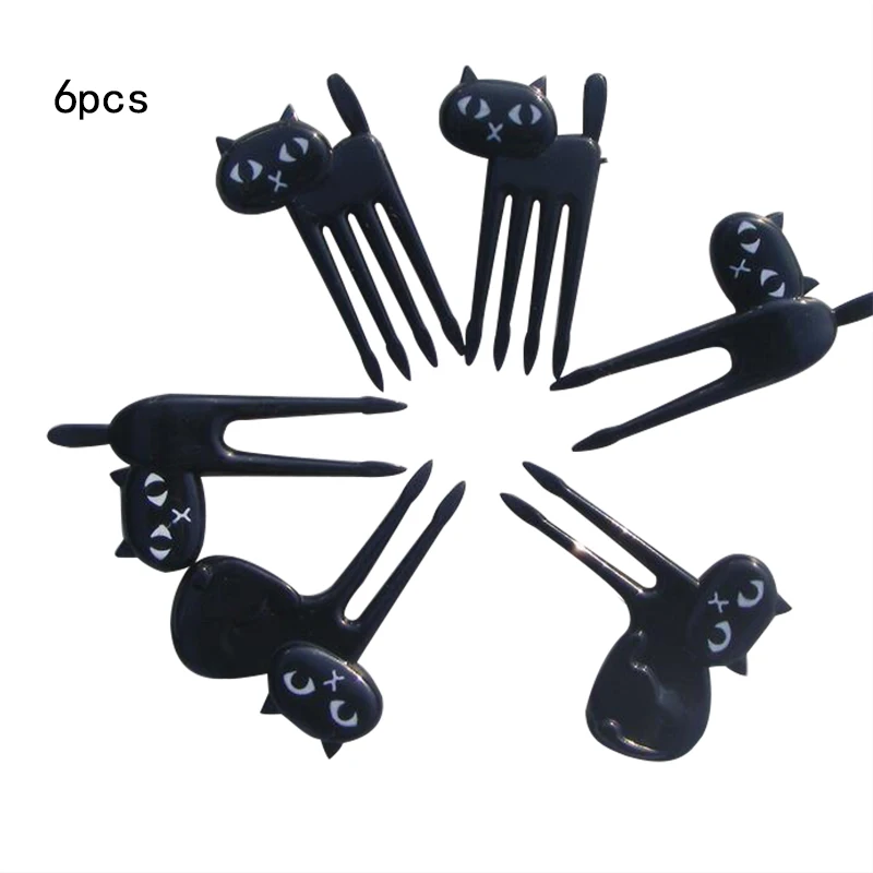 6pcs black cat 6/10 шт. Bento животных фрукты выбирает вилки Коробки для обедов домашний Декор питания Кухня аксессуары Cocina гаджет Accesorios Cocina - Цвет: 6pcs black cat