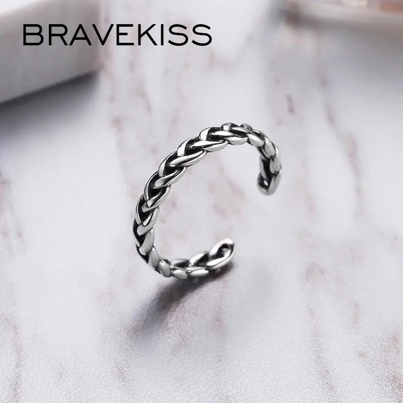 BRAVEKISS винтажные открытые плетеные витые кольца из стерлингового серебра 925 пробы