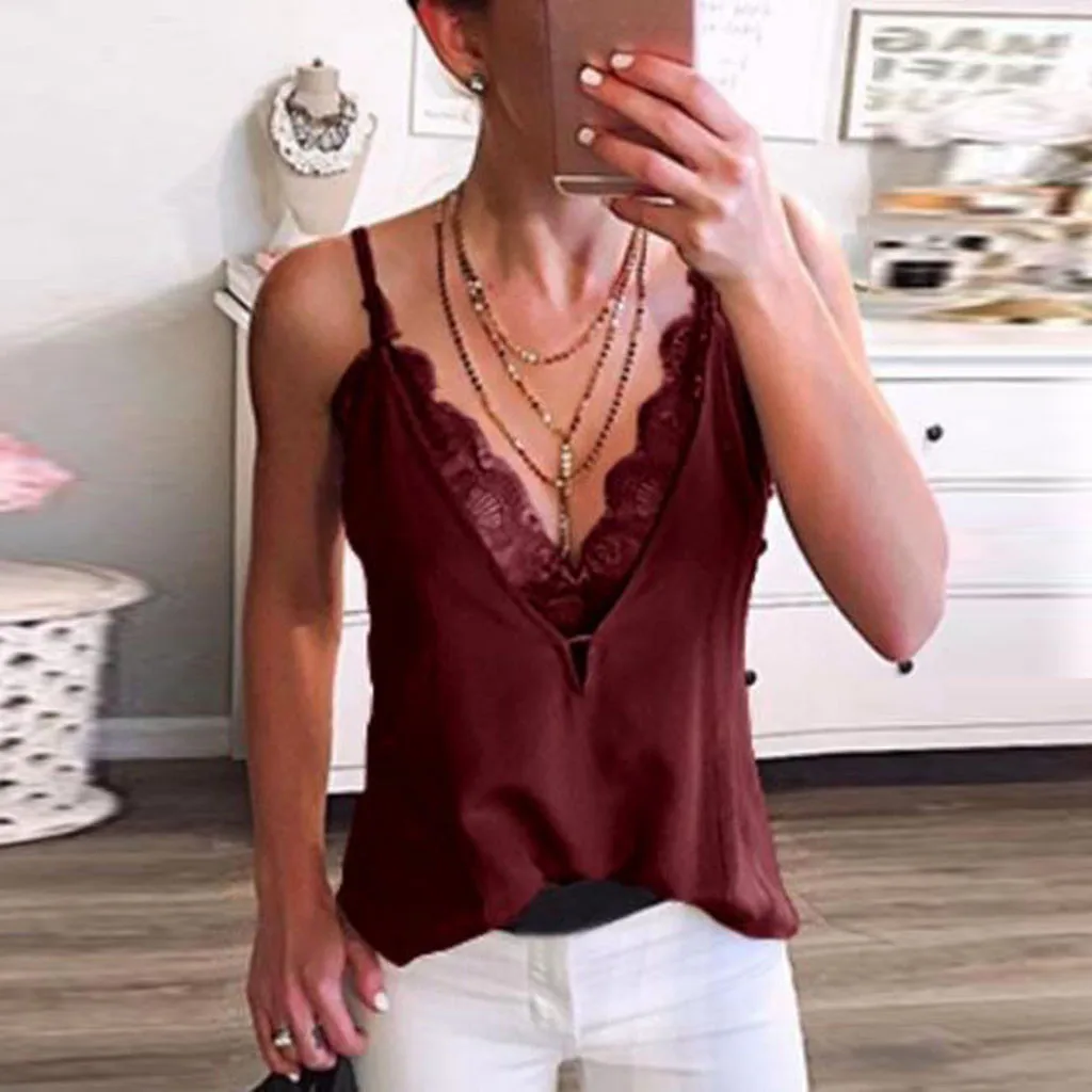 Женский кружевной топ без рукавов с v образным вырезом на бретельках