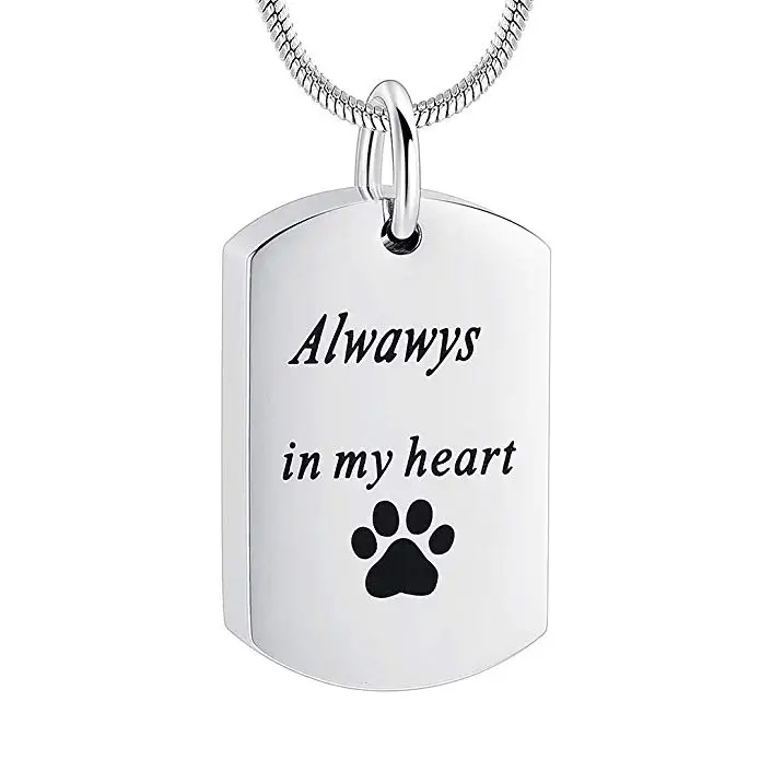LL003 собачий/Кошачий патруль, с принтом, всегда в виде урна в виде сердца, ожерелье из нержавеющей стали, собачий тег, кремация, украшения для пепла для питомцев, памятник