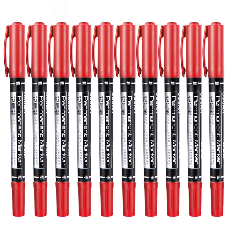 Deli 12pc Double Head Black Blue Red Permanent Markers - 1.0mm and 0.5mm - High-Quality and Long-Lasting Marker Pens image 3