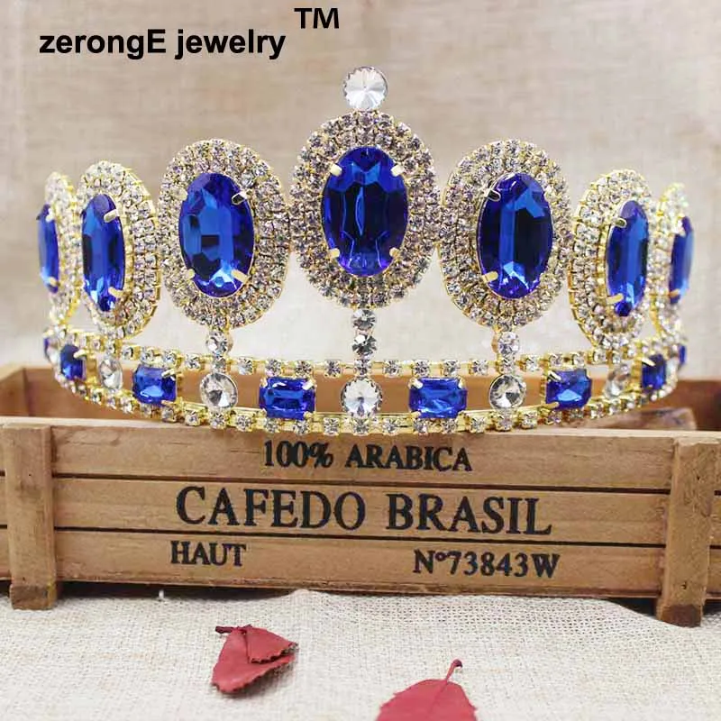 tiara same as pic ZerongE ювелирные изделия 3," Роскошный Королевский синий Свадебные короны, тиары пистолет металлический диадема, тиара для женщин свадебные головные уборы для невесты - Окраска металла: tiara same as pic