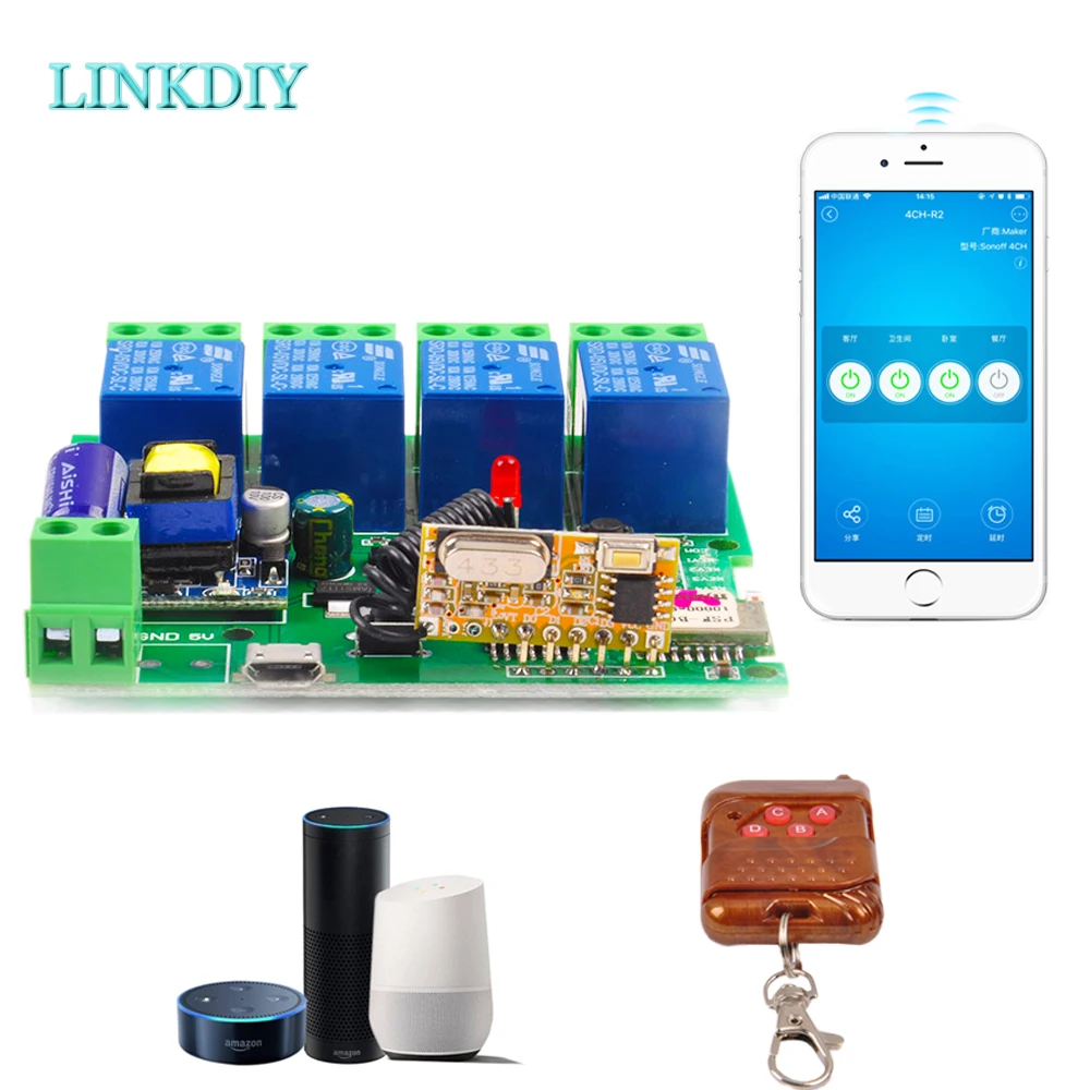 4 банды умный Модули автоматизации USB5V/DC7 32V 220 В Wi Fi модуль реле для бега