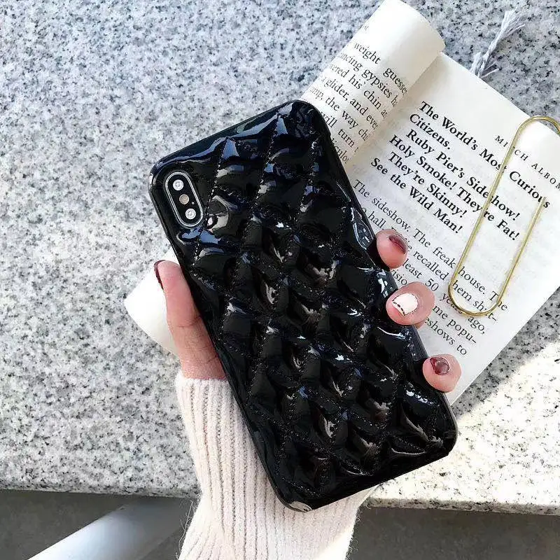 Black Глянцевый Небольшой аромат Bling из искусственной кожи чехол для iPhone X Xr Xs Max 8 7 6 6s Plus роскошный задняя крышка Capa Funda - Цвет: Black