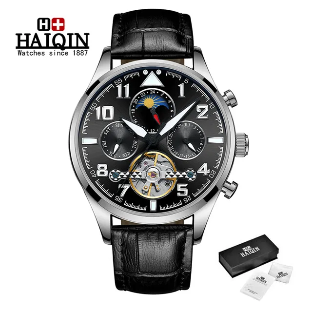 L-silver black HAIQIN, мужские часы, автоматические механические, деловые часы, мужские, лучший бренд, Роскошные, военные, водонепроницаемые, турбийон, часы, Reloj Hombre - Цвет: L-silver black