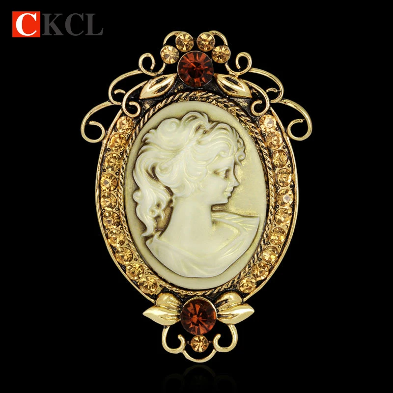 Готическая Античная Золотая Винтажная брошь Заколки для женщин Королева Камея