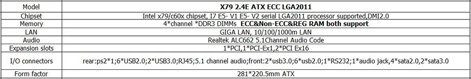 OEM X79Z E5 2.4E LGA 2011 DDR3/кода коррекции ошибок для I7 E5-V1 E5-V2 64G 2* PCI-E SATA3 USB3.0 X79 рабочего Материнская плата