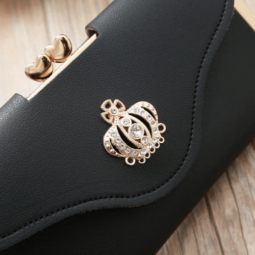 Women Clutch Leather Wallest Long Card Phone Bags Casual Ladies Solid Diamonds Clutch Wallets