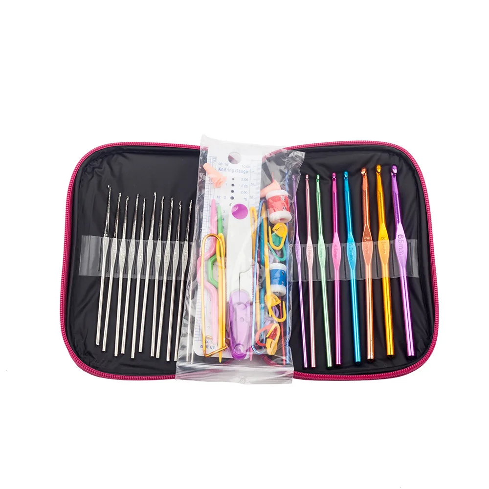 

90pcs 22size Crochet Hooks Set Yarn Knitting Needles Kit Aluminum Weave Craft Sewing Tools