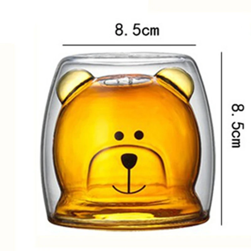 Креативная форма медведя из мультфильма стеклянная чашка цветная двухслойная