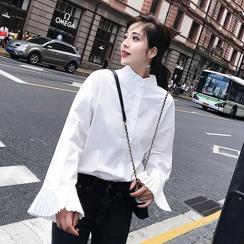 Новые свободные для женщин блузки малышек 2018 осень зима мода стоячим воротником