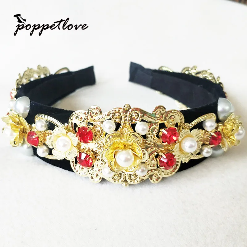 Women Retro Gold hair Band head Buckle Pearl Zircon Hair Accessories Hairband Flower Crown Headband For Girl Bows Tiara | Украшения и