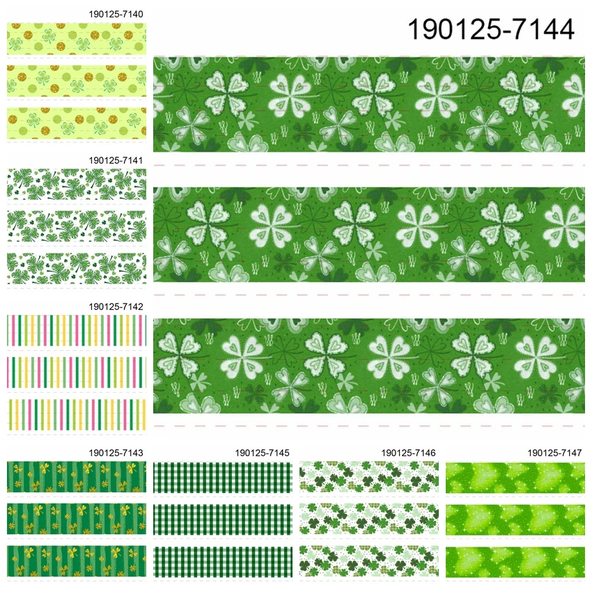 

New 50 yards green Leaf pattern Clover ribbon printed grosgrain ribbon 7140-7148