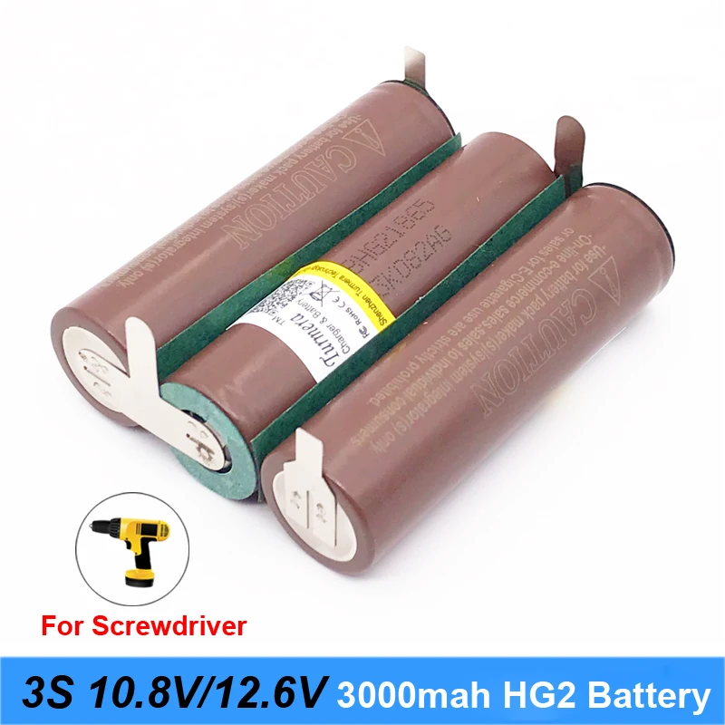 

Battery 18650 hg2 3000mAh 20amps 12.6V for screwdriver battery weld soldering strip 3S1P HG2 battery pack (customize) Turmera ma