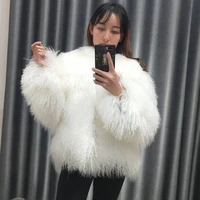 2021 women real mongolian sheep fur coat ladies leather short style beach wool fur jacket female outerwear