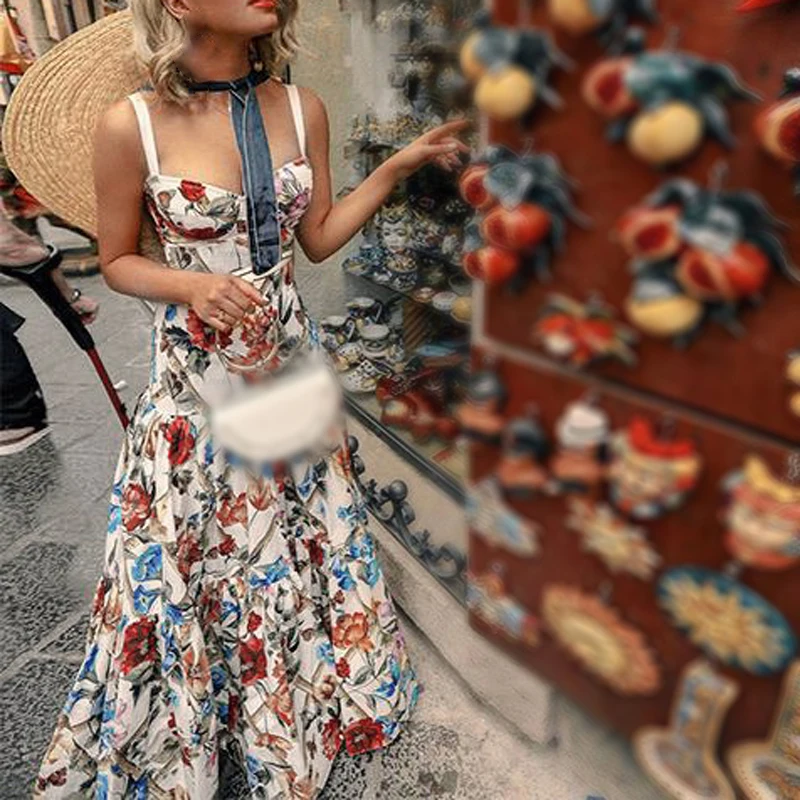 Женское платье для вечеринки летнее ТРАПЕЦИЕВИДНОЕ модное пляжное с цветочным