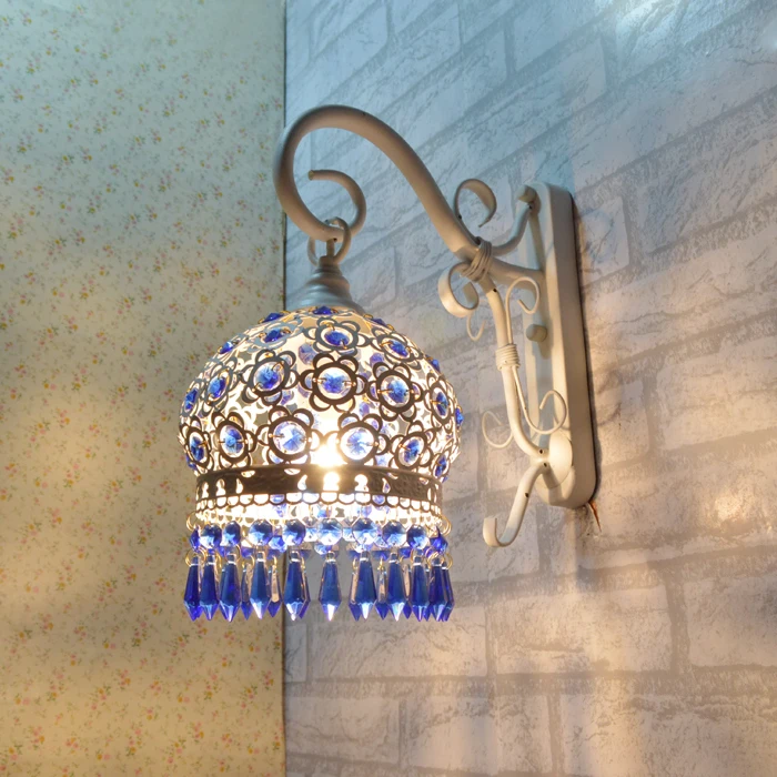 

Rustic Fashion Wall Lamp Wrought Iron Crystal Wall Lamp Bedroom Lamp Bed-lighting Bohemia Lamp Mirror Light Free Shipping