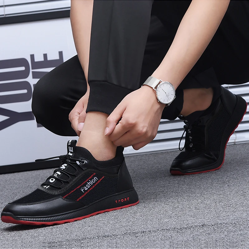 

Spring Autumn Men Shoes Breathable Mesh Mens Shoes Casual Fashion Lace-up Leather Shoes Flats Walking Sneakers Zapatillas Hombre