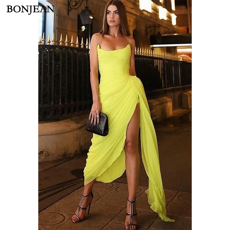 Пикантные Вечерние платья из шифона Желтый платье для выпускного вечера пол