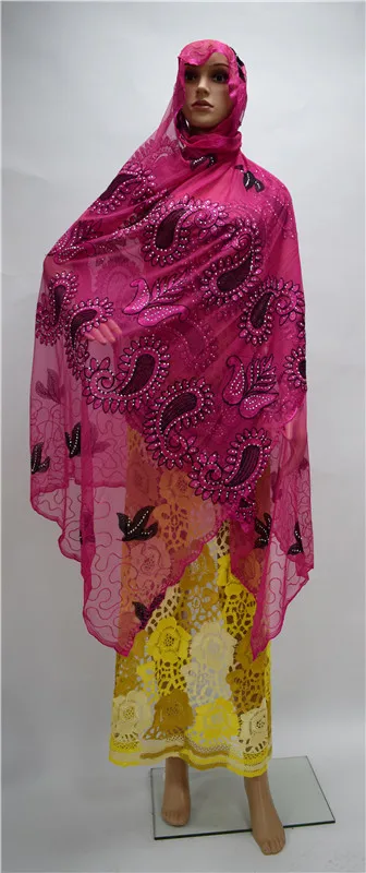 Fashionable sky blue badanas fabric with embroidery African tulle net scarf rhinestones for lady ESF17 multi color | Дом и сад