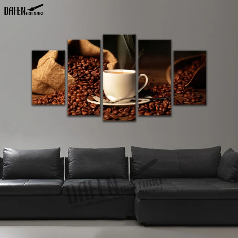 HD Canvas Prints Paintings 5 Panel Coffee Beans Food Picture Wall Art Home Decoration for Living Room decor painting | Дом и сад