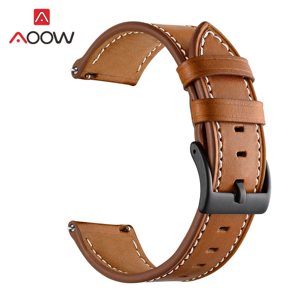 Brown 20 мм ремешок из натуральной кожи для samsung Galaxy Watch Active 42 мм gear S2 huawei Garmin vivoactive Amazfit BIP Молодежный браслет - Цвет ремешка: Brown