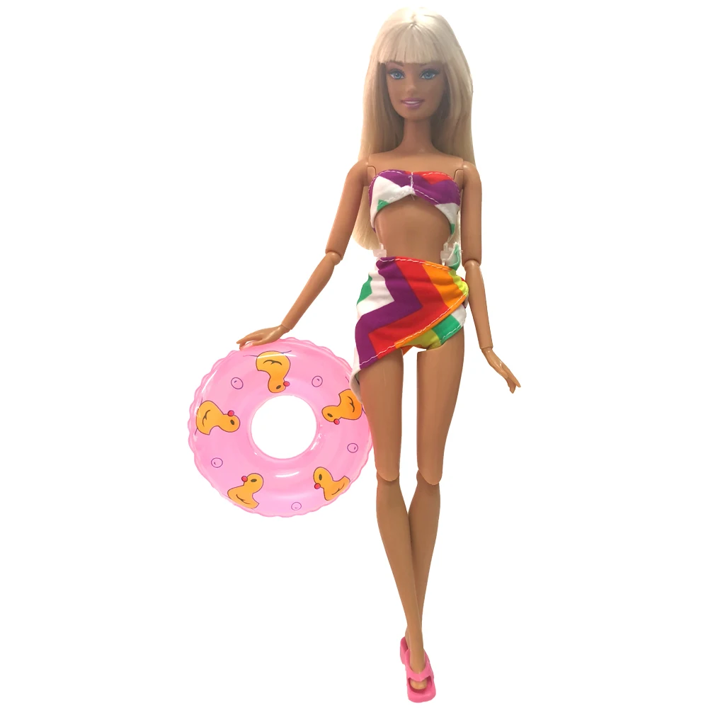 NK One Set Fashion Swimwear Beach Bikini Bathing Swimsuits Slippers Swimming Buoy Lifebelt Ring For Barbie Doll Accessories 7B | Игрушки и