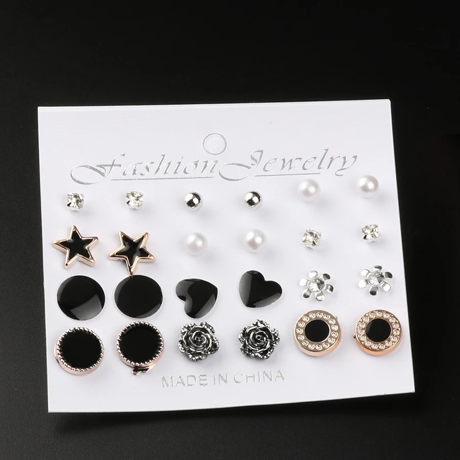Новый милый 12 пар/лот панк смешанный цветок звезда в форме сердца Комплект